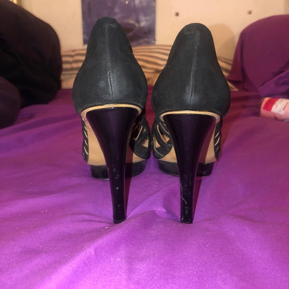 Nine West Speed Up Cutout Suede Peeptoe Heels - Picture 3 of 5